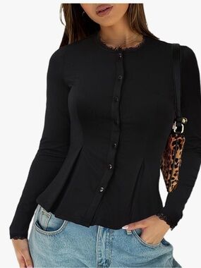 NWOT Agecode omens Button Down Shirts Long Sleeve Lace Trim